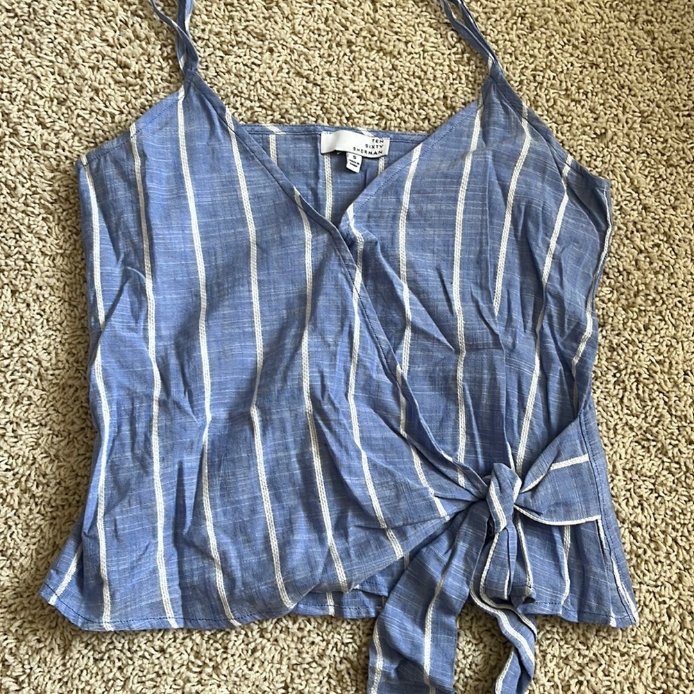 Blue and white, striped tie tank